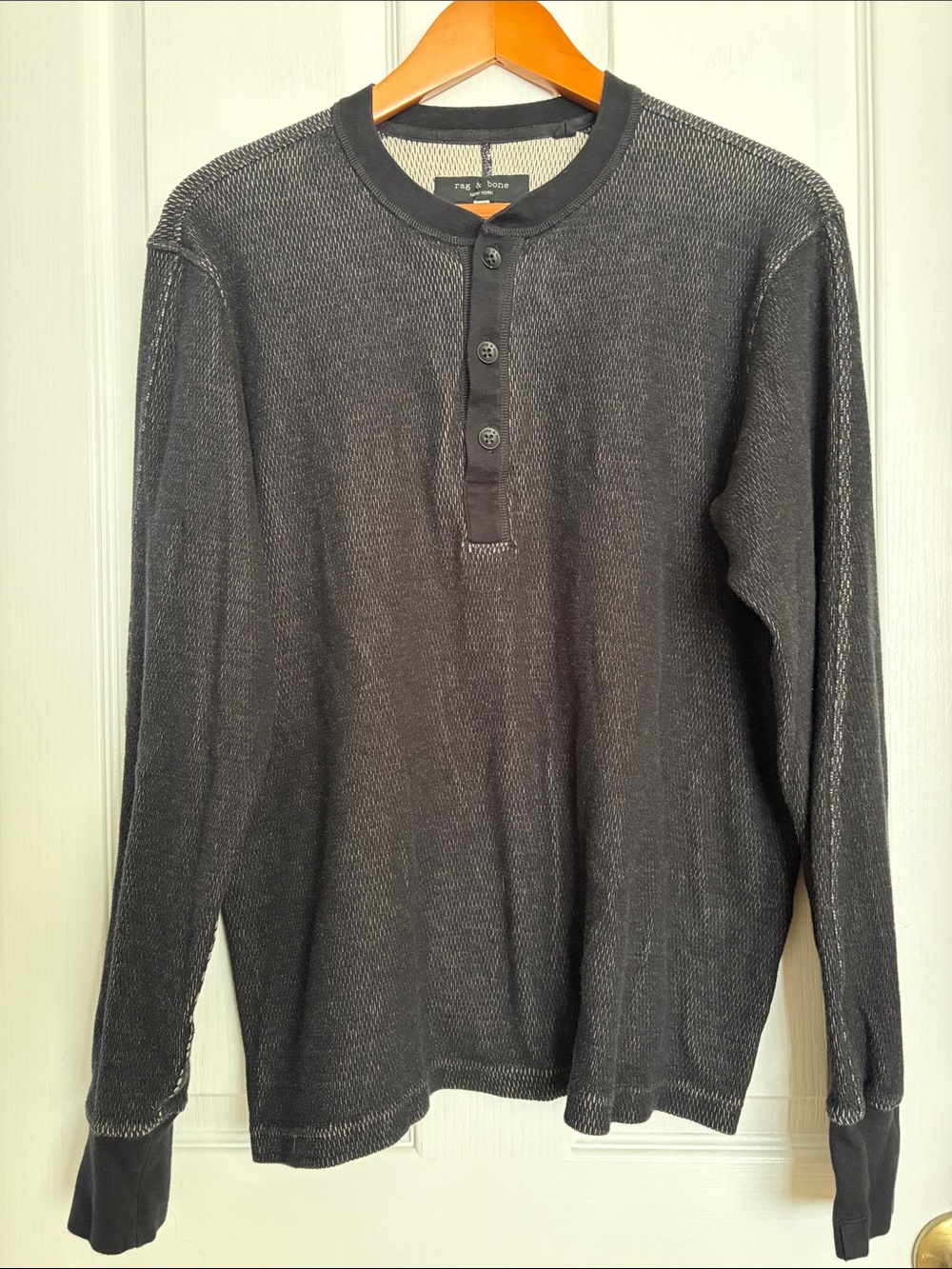 Rag and Bone , Black long sleeve 3 button Henley.